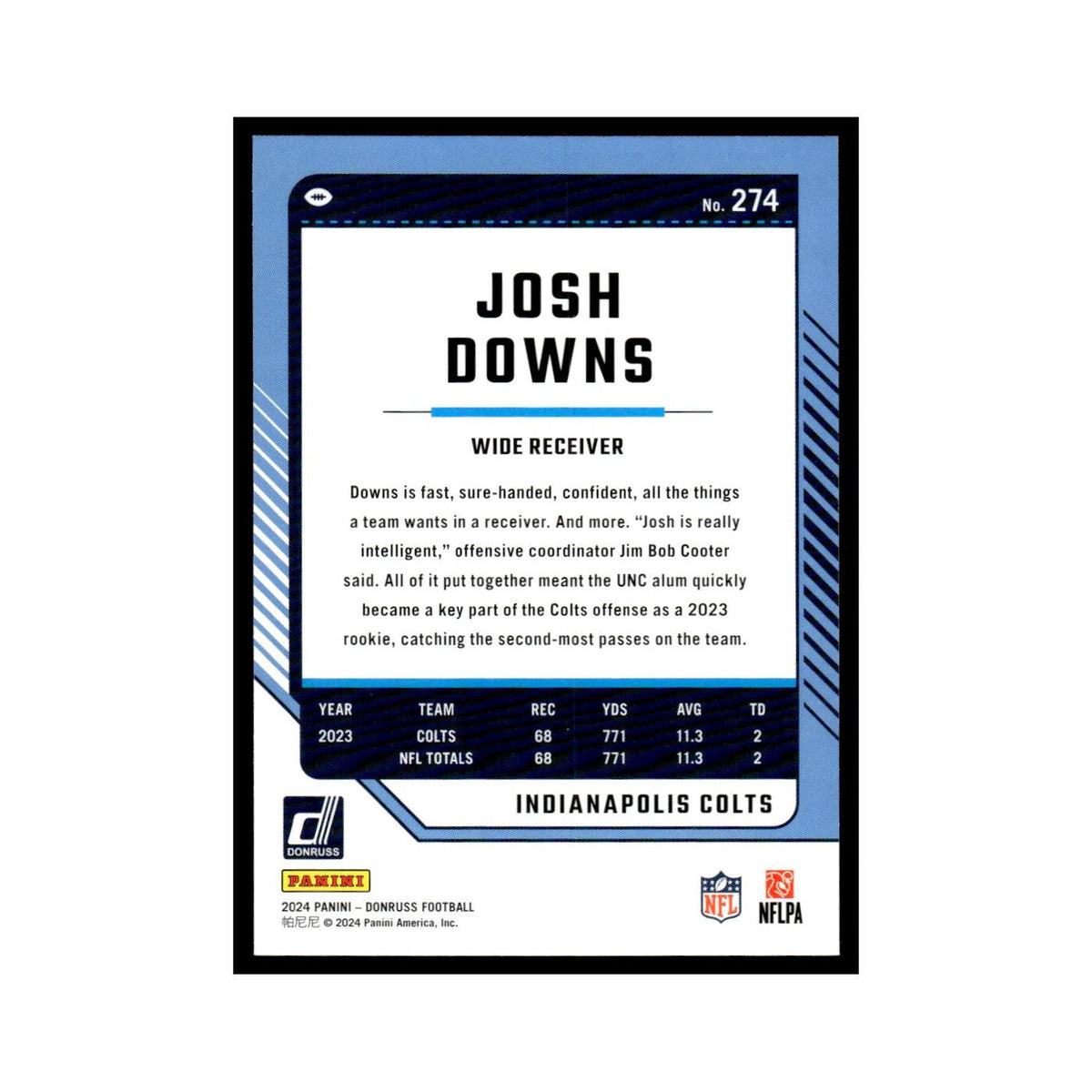 Josh Downs 2024 Donruss #274 Indianapolis Colts Football Card NM