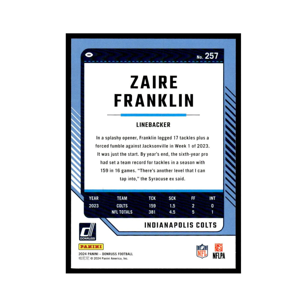 Zaire Franklin 2024 Donruss #257 Indianapolis Colts Football Card NM