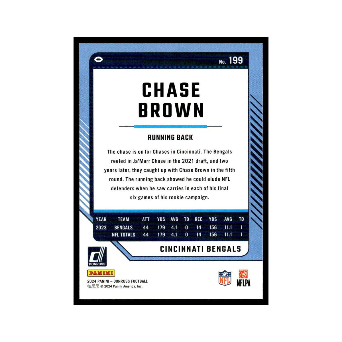 Chase Brown 2024 Donruss #199 Cincinnati Bengals Football Card NM