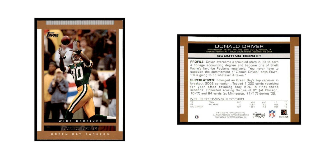 Donald Driver 2003 Topps #3 Football Cards Football Card NM