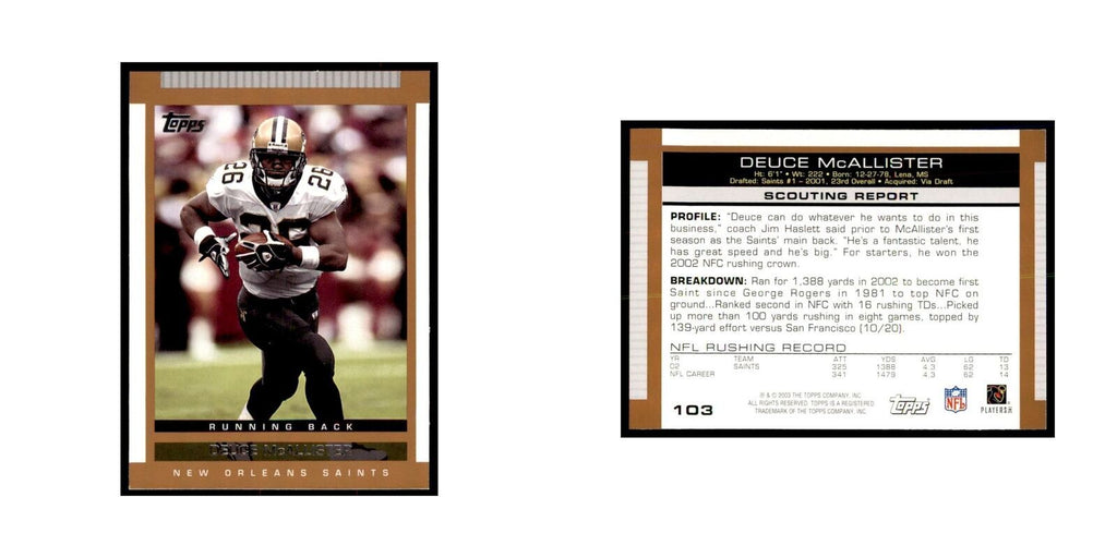 Deuce McAllister 2003 Topps #103 Football Cards Football Card NM