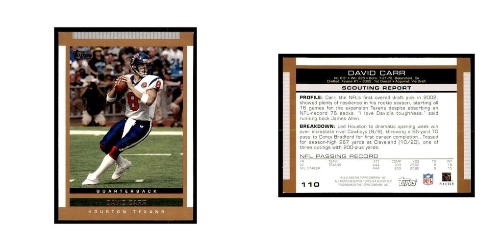 David Carr 2003 Topps #110 Football Cards Football Card NM