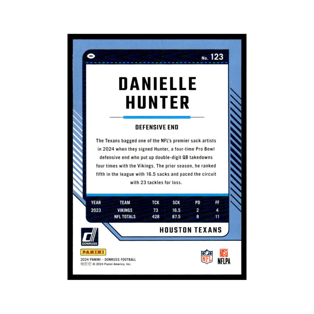 Danielle Hunter 2024 Donruss #123 Houston Texans Football Card NM