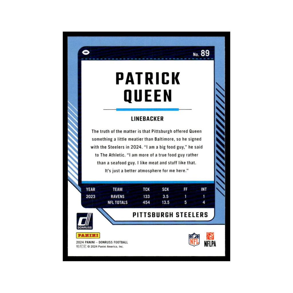 Patrick Queen 2024 Donruss #89 Pittsburgh Steelers Football Card NM