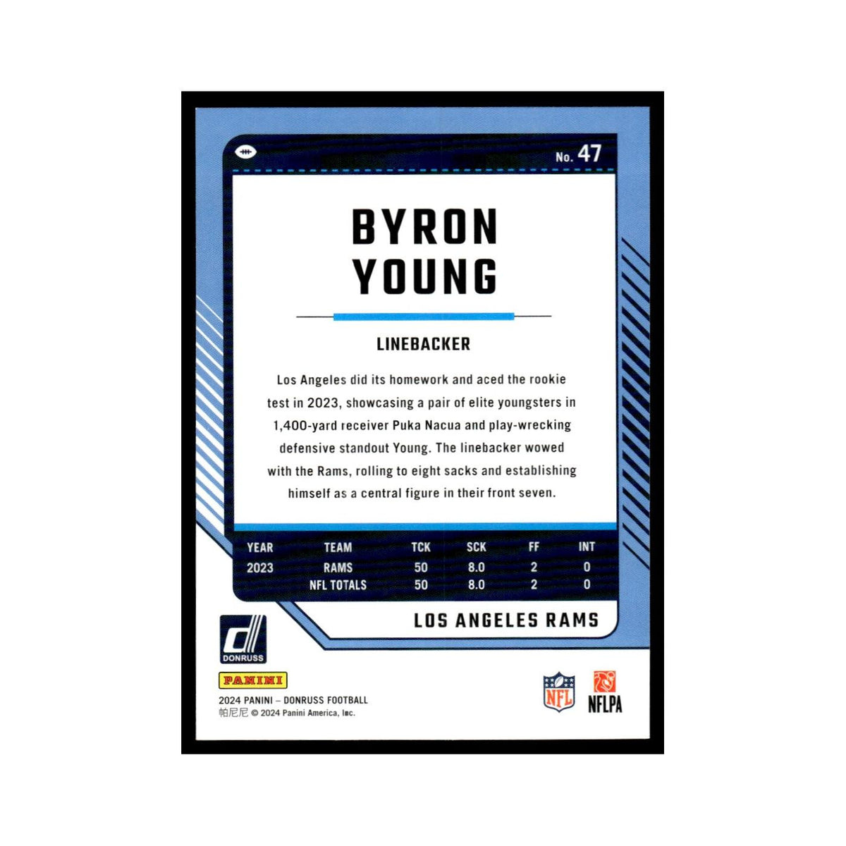 Byron Young 2024 Donruss #47 Los Angeles Rams Football Card NM