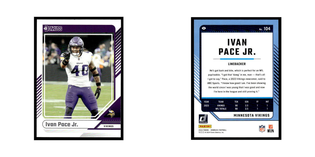 Ivan Pace Jr. 2024 Donruss #104 Minnesota Vikings Football Card NM
