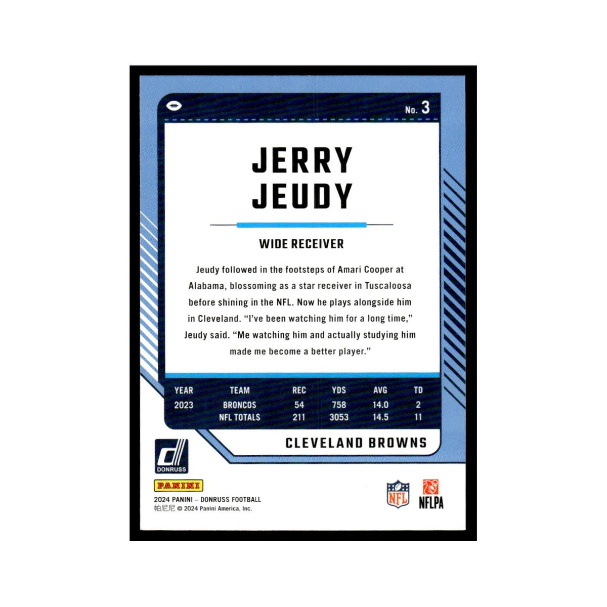 Jerry Jeudy 2024 Donruss #3 Denver Broncos Football Card NM