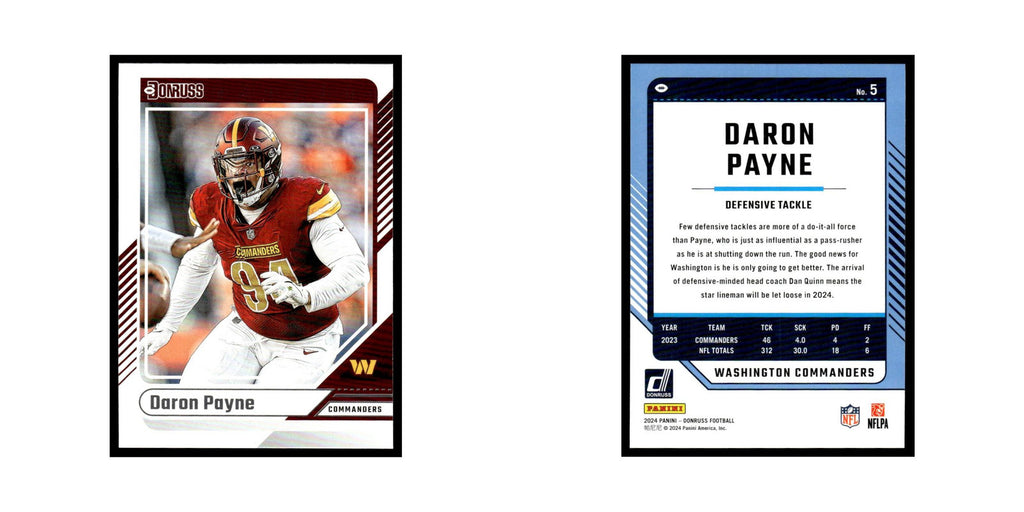 Daron Payne 2024 Donruss #5 Washington Commanders Football Card NM