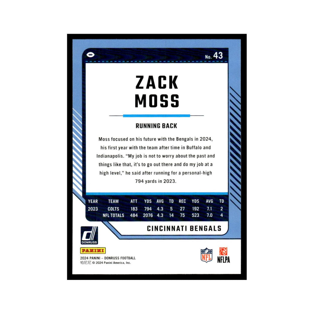 Zack Moss 2024 Donruss #43 Cincinnati Bengals Football Card NM