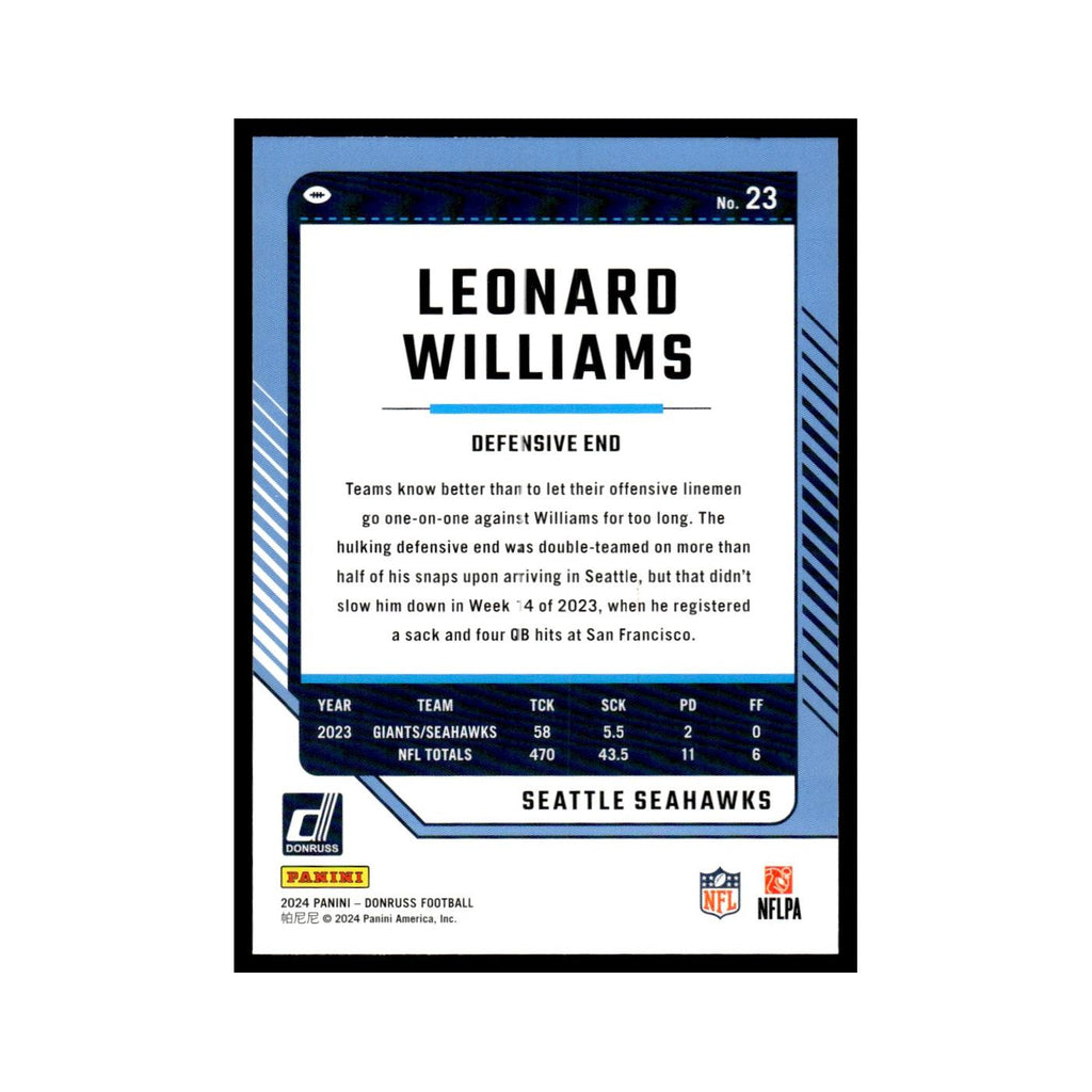 Leonard Williams 2024 Donruss #23 Seattle Seahawks Football Card NM