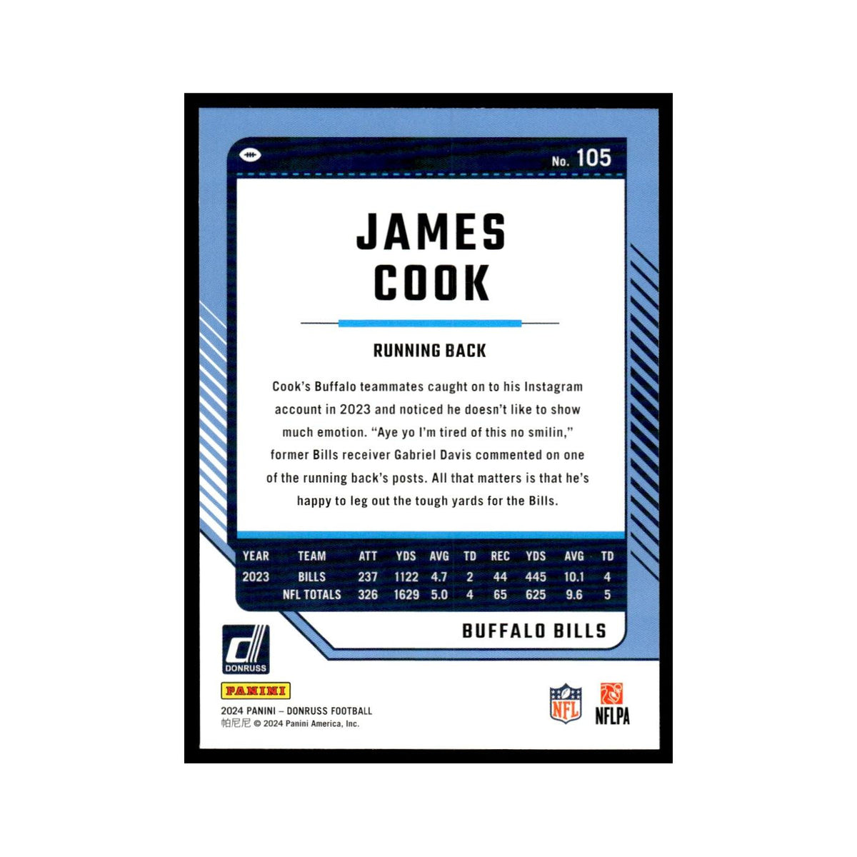 James Cook 2024 Donruss #105 Buffalo Bills Football Card NM