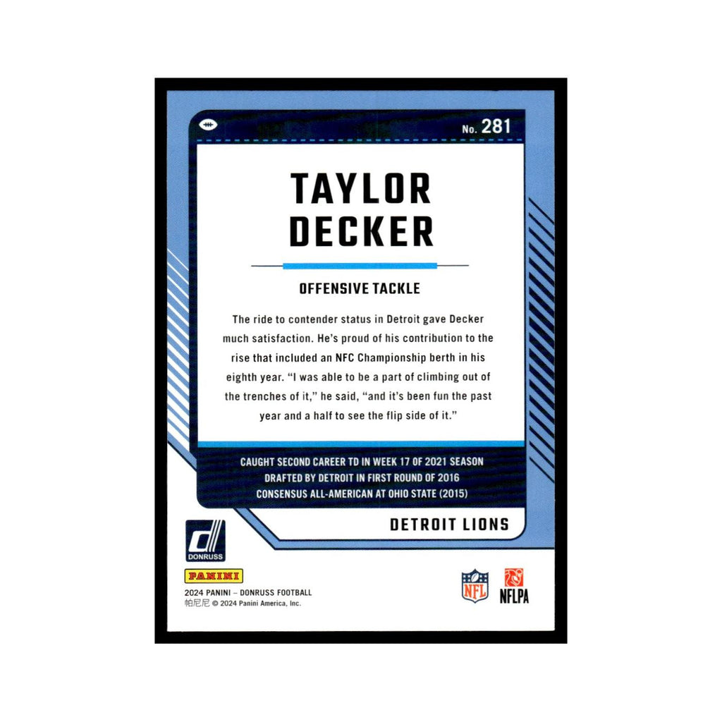 Taylor Decker 2024 Donruss #281 Detroit Lions Football Card NM