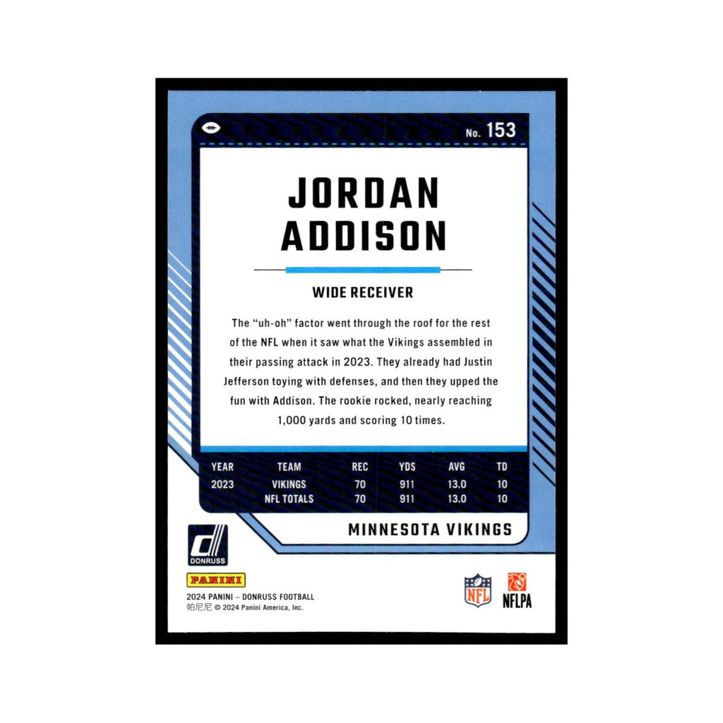 Jordan Addison 2024 Donruss #153 Minnesota Vikings Football Card NM