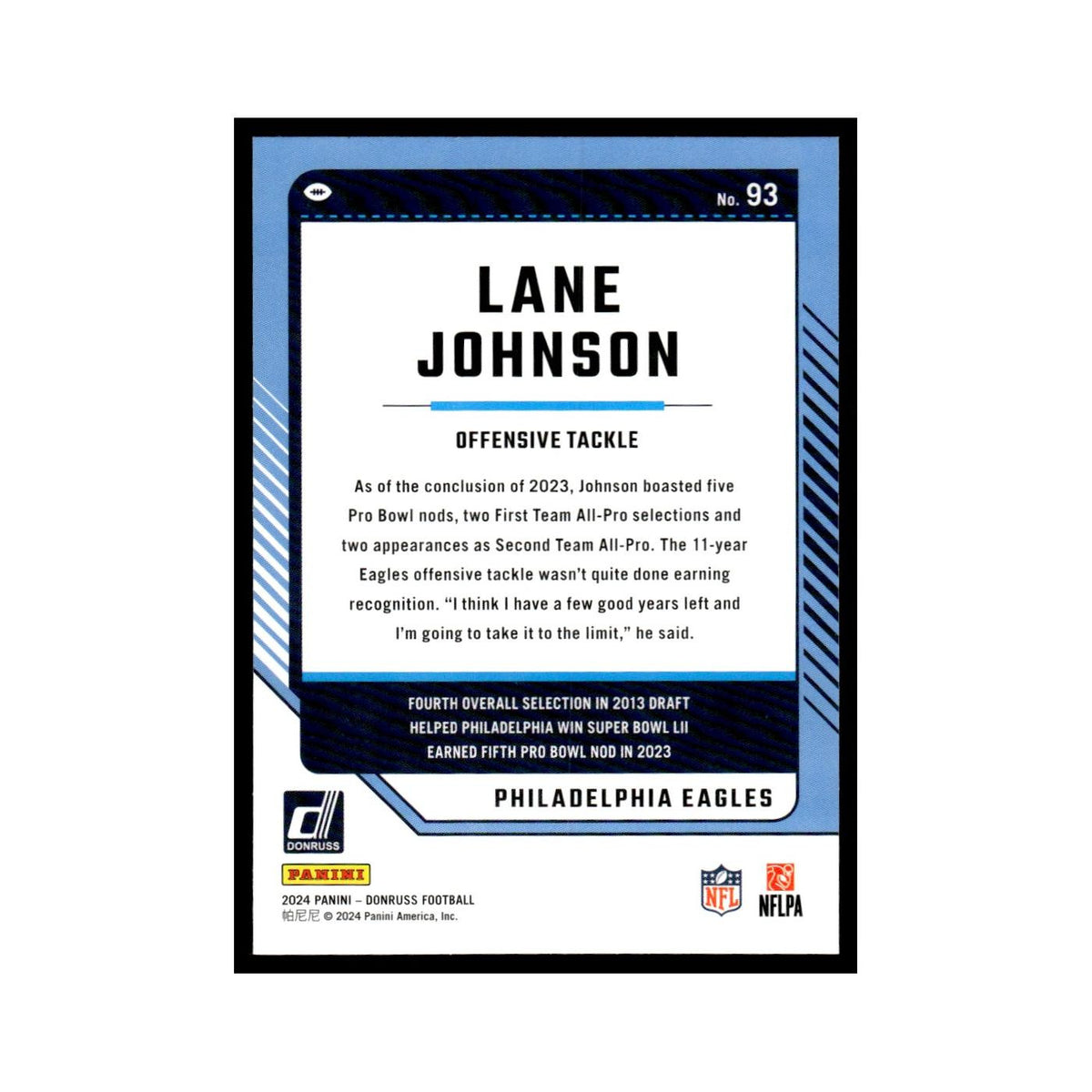 Lane Johnson 2024 Donruss #93 Philadelphia Eagles Football Card NM