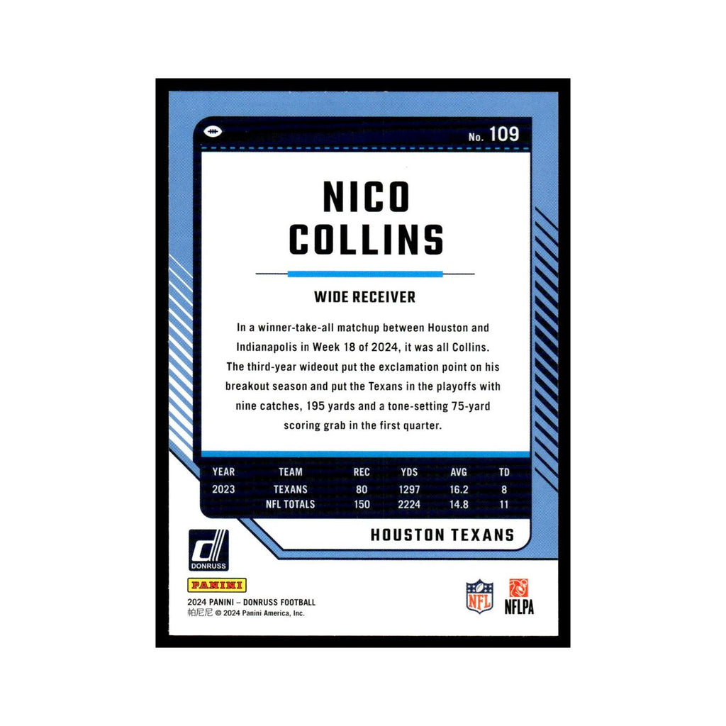 Nico Collins 2024 Donruss #109 Houston Texans Football Card NM