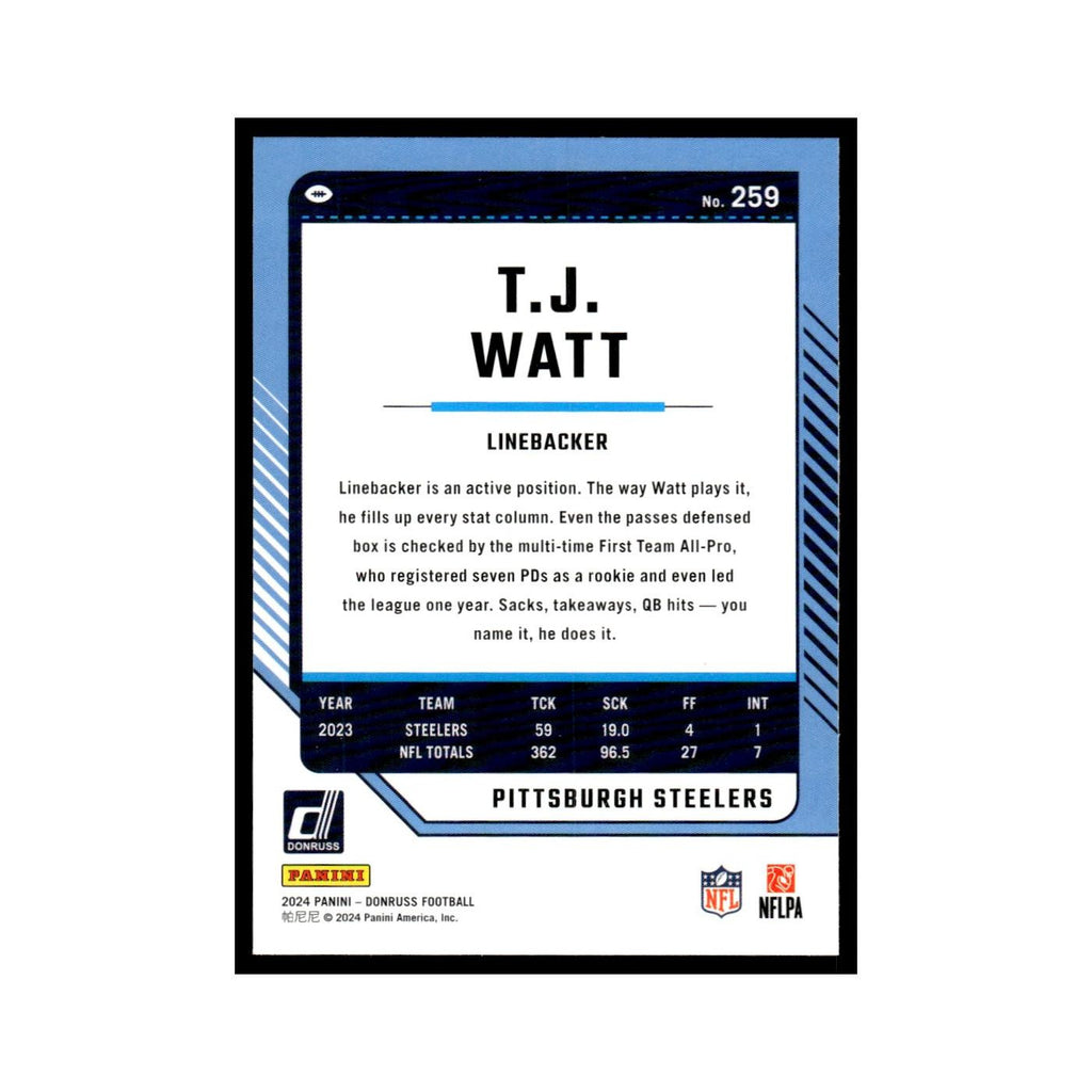 T.J. Watt 2024 Donruss #259 Pittsburgh Steelers Football Card NM