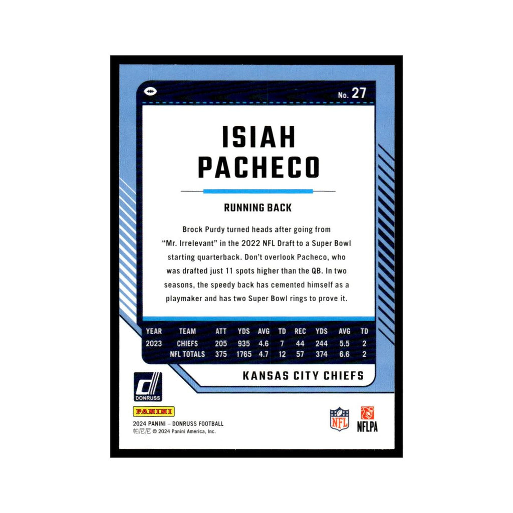 Isiah Pacheco 2024 Donruss #27 Kansas City Chiefs Football Card NM