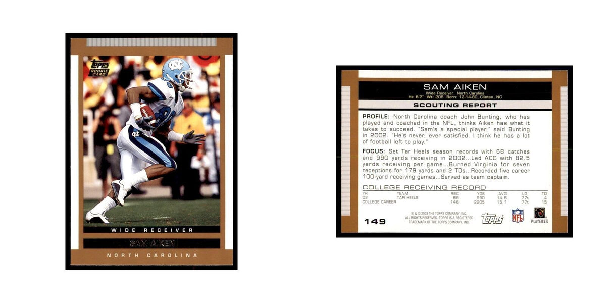 Sam Aiken Rookie 2003 Topps #149 Football Cards Football Card NM