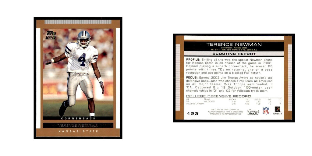 Terence Newman Rookie 2003 Topps #123 Football Cards Football Card NM
