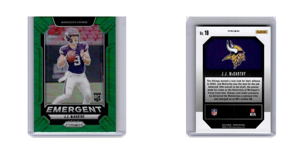 J.J. McCarthy Rookie 2024 Panini Prizm Emergent Green #19 Minnesota Vikings NM