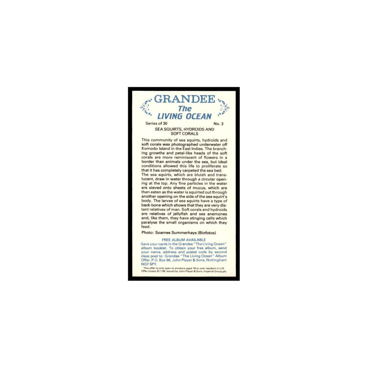 Sea Squirts 1985 Grandee Cigars The Living Ocean #3 Baseball Card EX