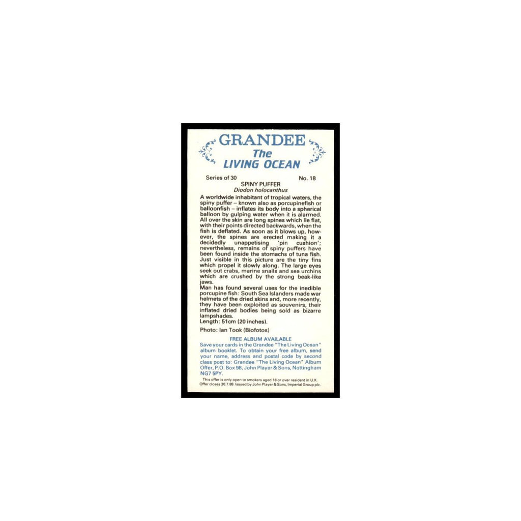 Spiny Puffer 1985 Grandee Cigars The Living Ocean #18 EX