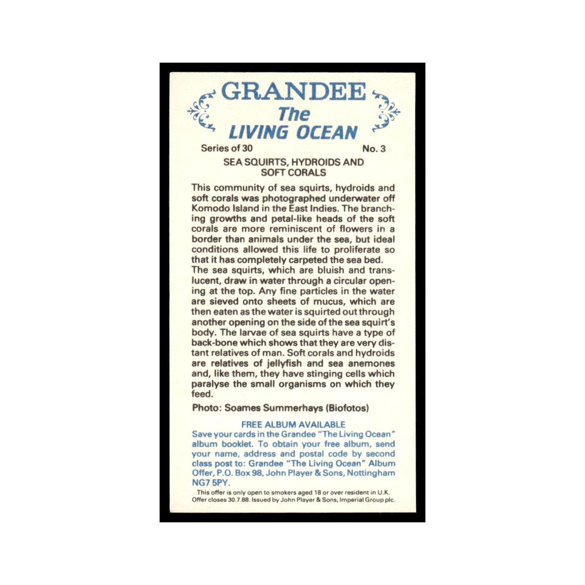 Sea Squirts 1985 Grandee Cigars The Living Ocean #3 EX