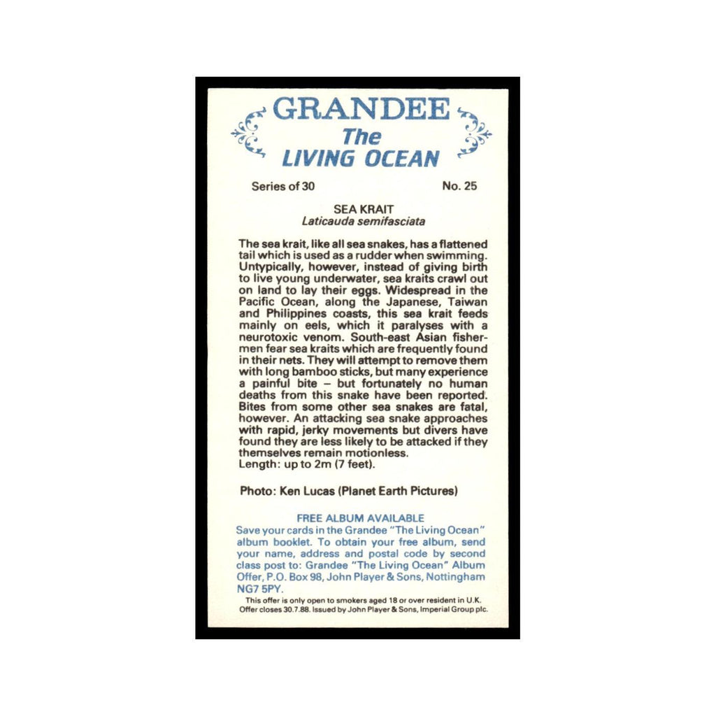 Sea Krait 1985 Grandee Cigars The Living Ocean #25 Baseball Card EX