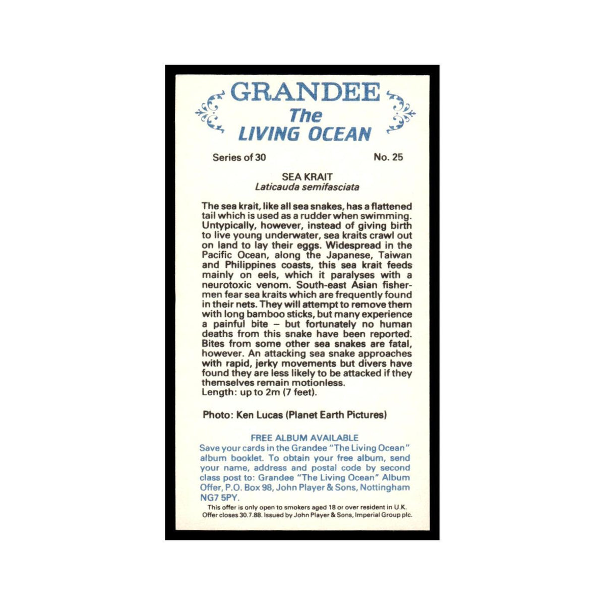 Sea Krait 1985 Grandee Cigars The Living Ocean #25 Baseball Card EX