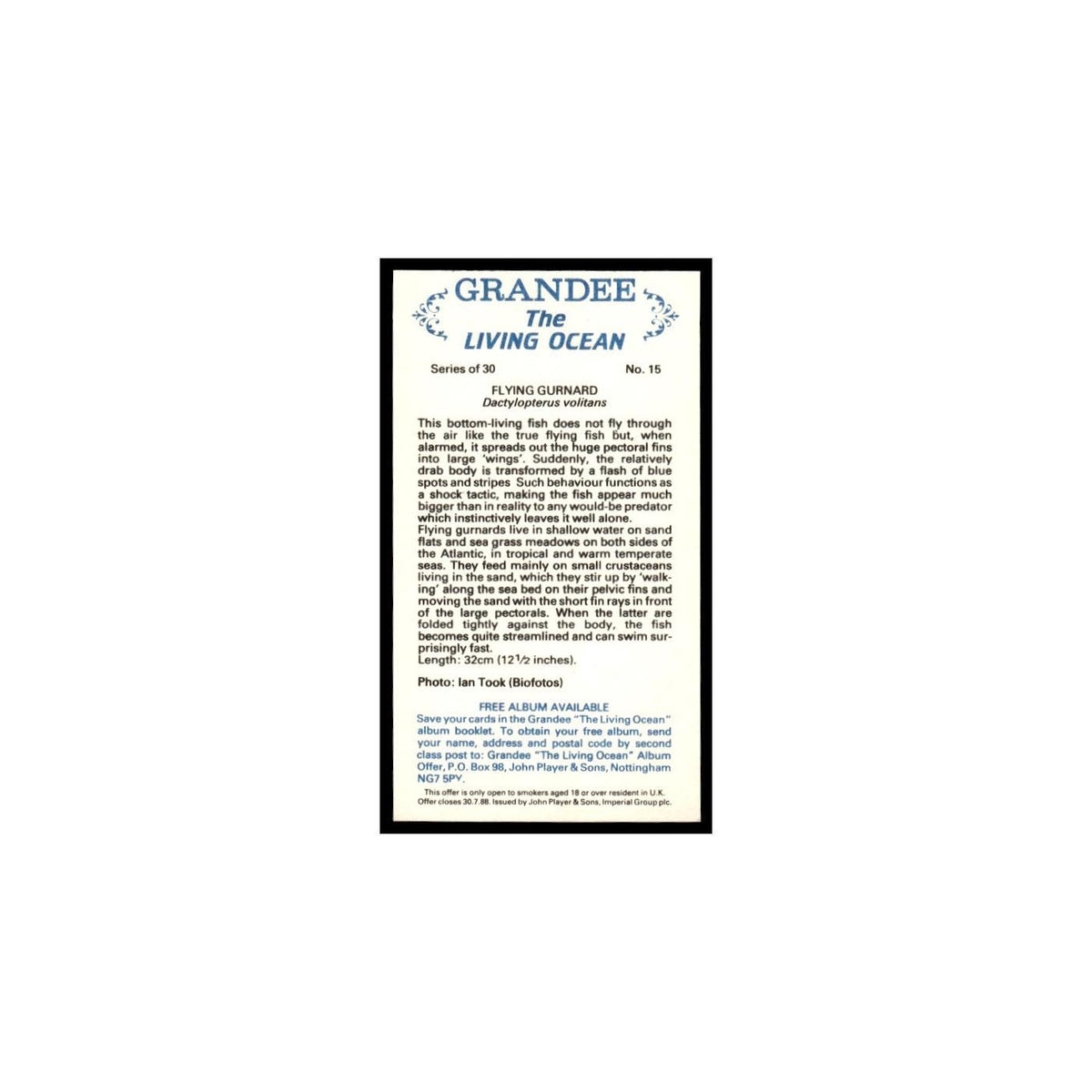 Flying Gurnard 1985 Grandee Cigars The Living Ocean #15 EX