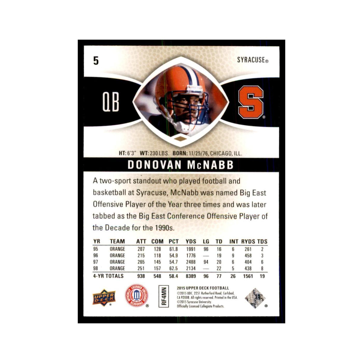 Donovan McNabb 2015 Upper Deck #5 Football Cards Football Card NM