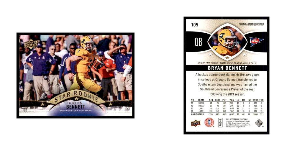 Bryan Bennett Rookie 2015 Upper Deck #105 Football Cards Football Card NM