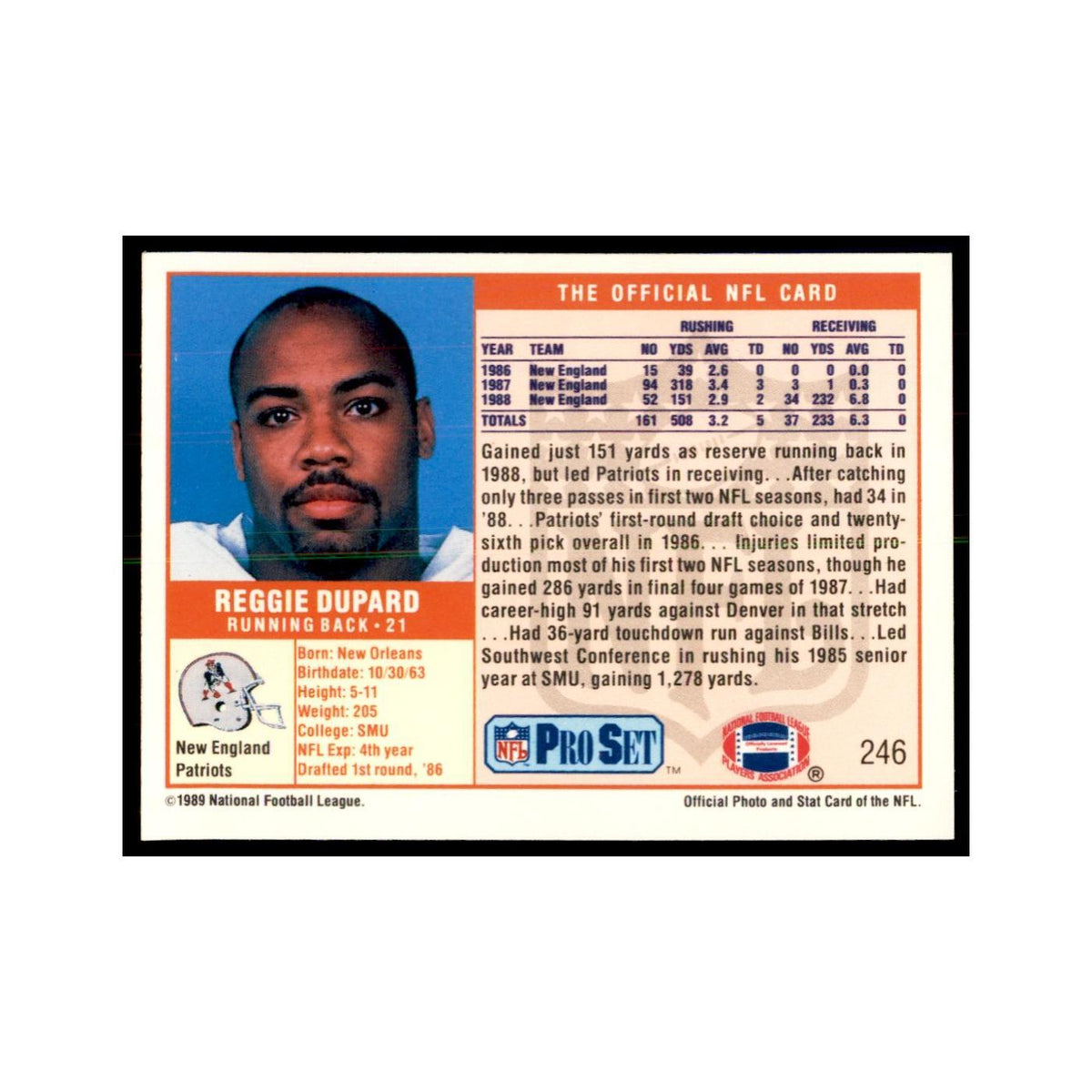 Reggie Dupard 1989 Pro Set #246 Football Cards Football Card NM