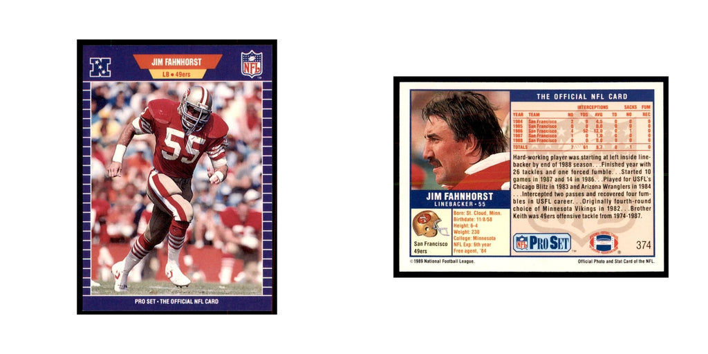 Jim Fahnhorst 1989 Pro Set #374 Football Cards Football Card NM