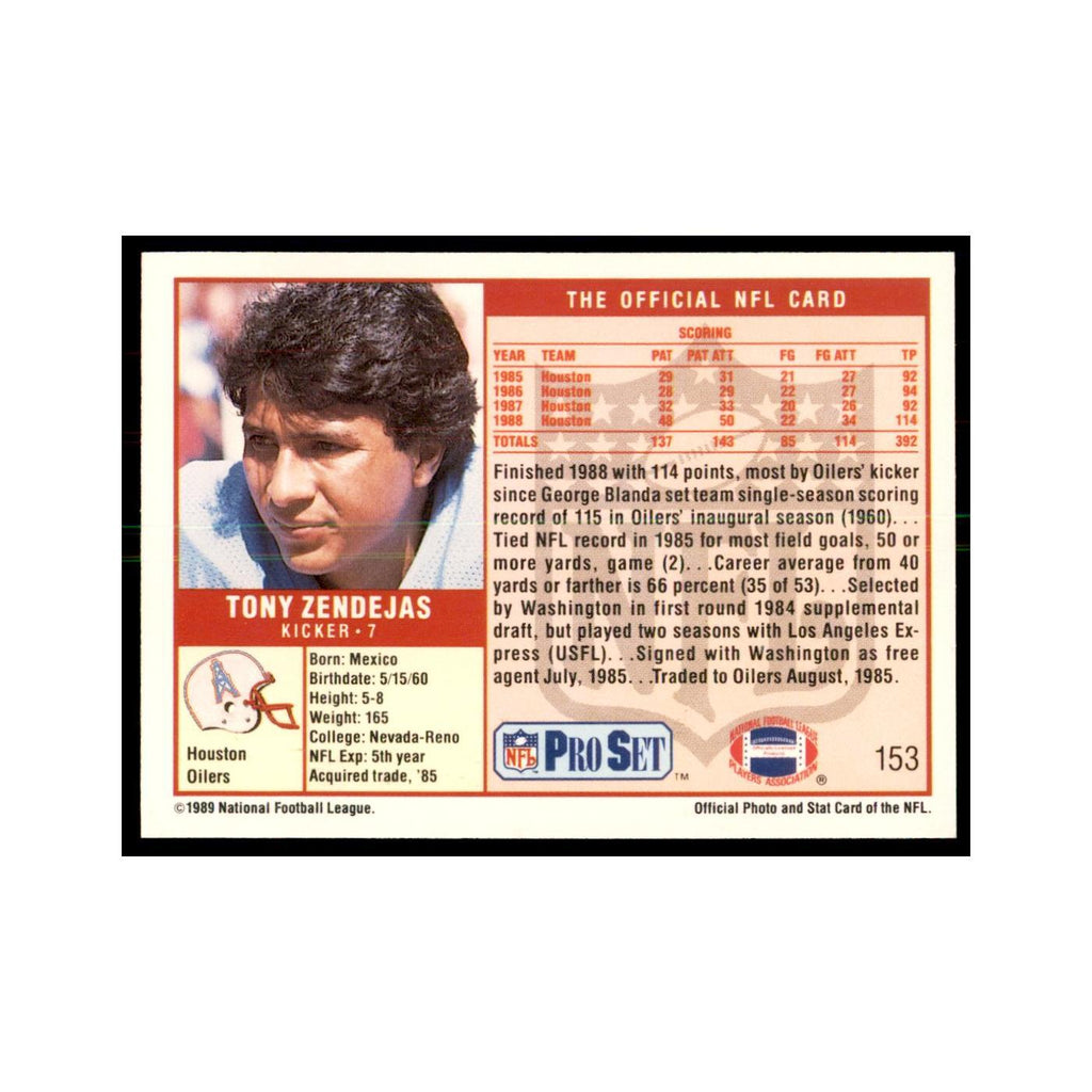 Tony Zendejas 1989 Pro Set #153 Football Cards Football Card NM