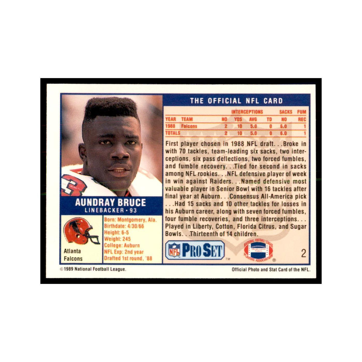 Aundray Bruce 1989 Pro Set #2 Football Cards Football Card NM