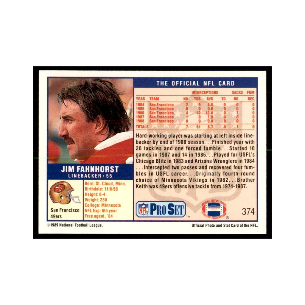 Jim Fahnhorst 1989 Pro Set #374 Football Cards Football Card NM