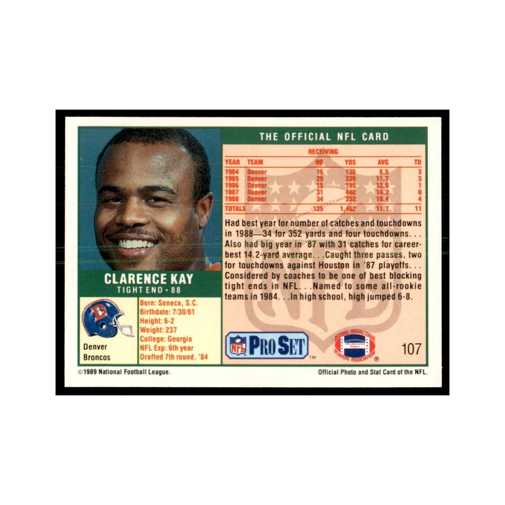Clarence Kay 1989 Pro Set #107 Football Cards Football Card NM