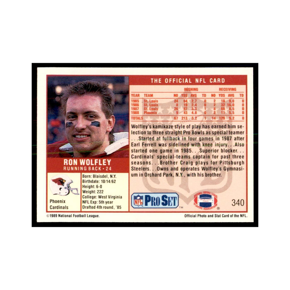 Ron Wolfley 1989 Pro Set #340 Football Cards Football Card NM