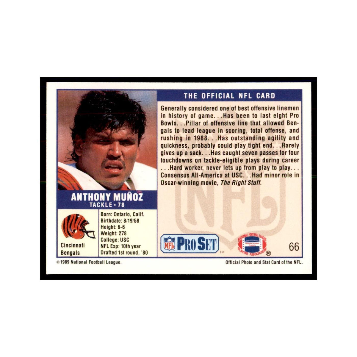 Anthony Munoz 1989 Pro Set #66 Football Cards Football Card NM
