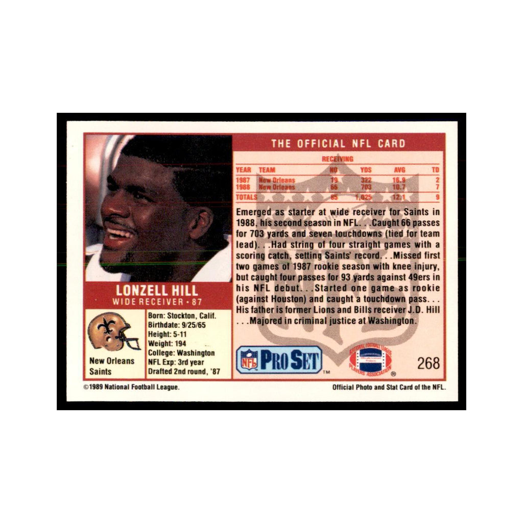 Lonzell Hill 1989 Pro Set #268 Football Cards Football Card NM