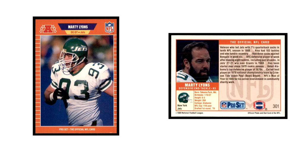 Marty Lyons 1989 Pro Set #301 Football Cards Football Card NM