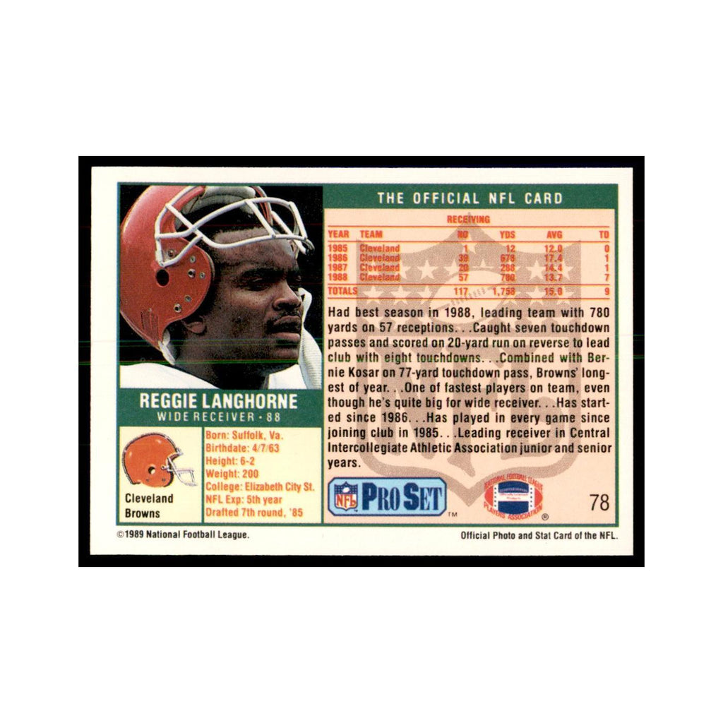 Reggie Langhorne 1989 Pro Set #78 Football Cards Football Card NM