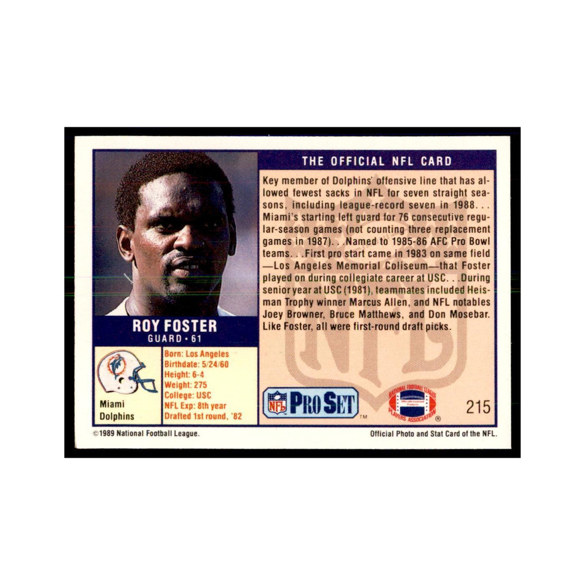Roy Foster 1989 Pro Set #215 Football Cards Football Card NM