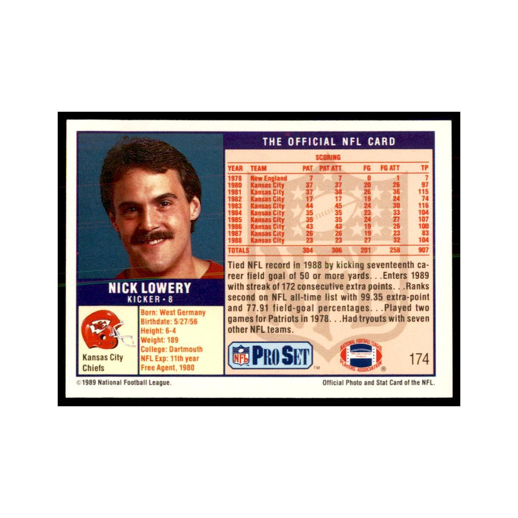 Nick Lowery 1989 Pro Set #174 Football Cards Football Card NM