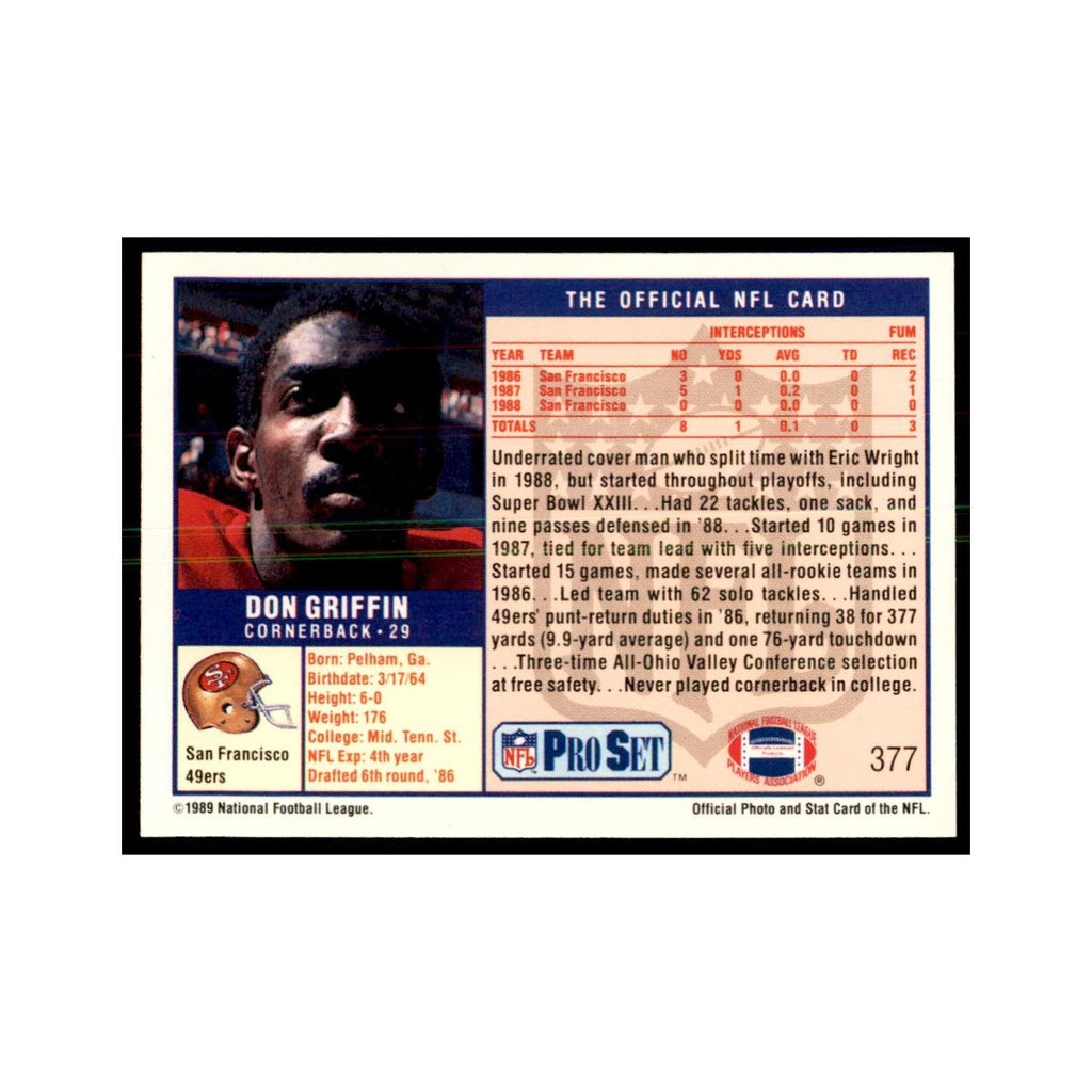 Don Griffin 1989 Pro Set #377 Football Cards Football Card NM