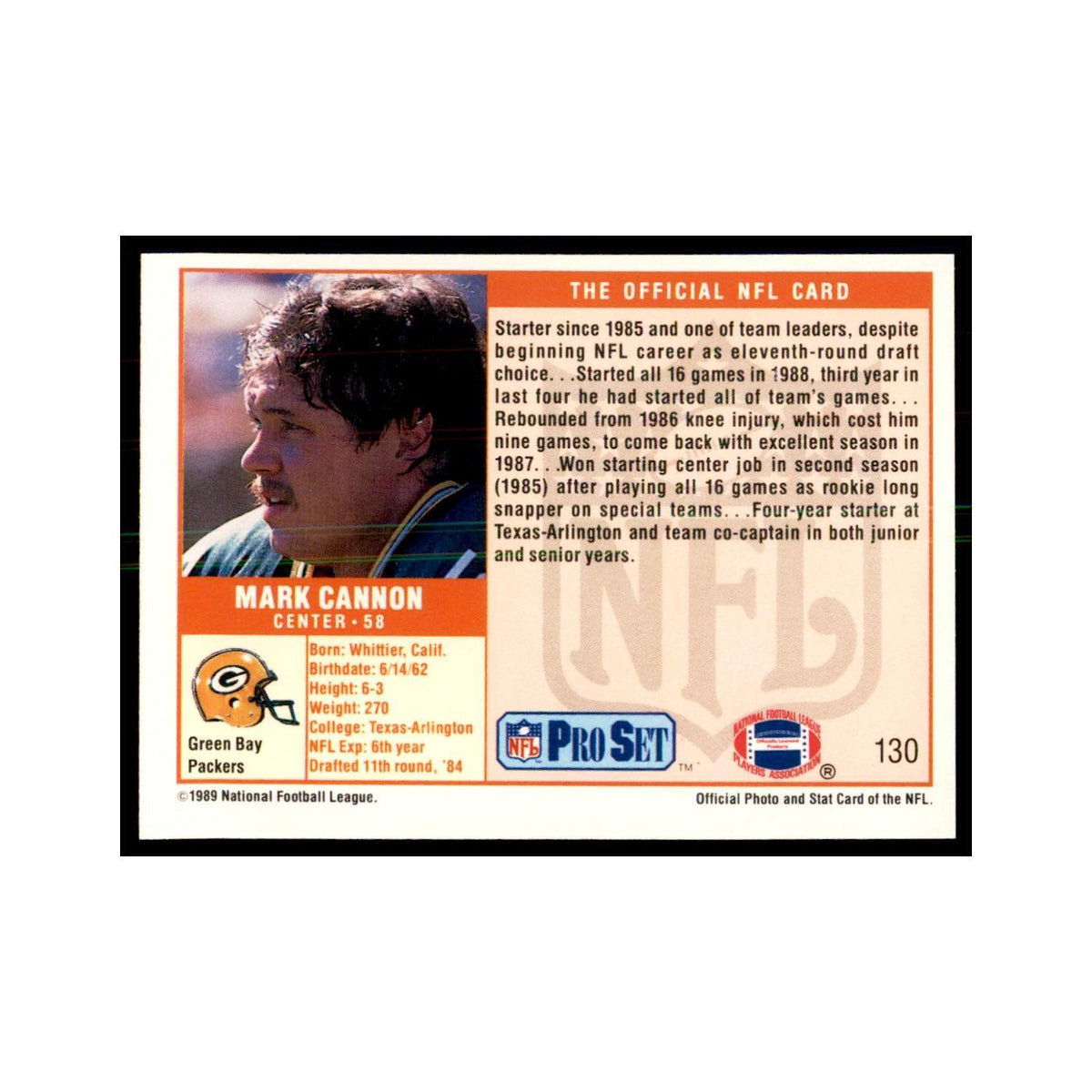 Mark Cannon 1989 Pro Set #130 Football Cards Football Card NM