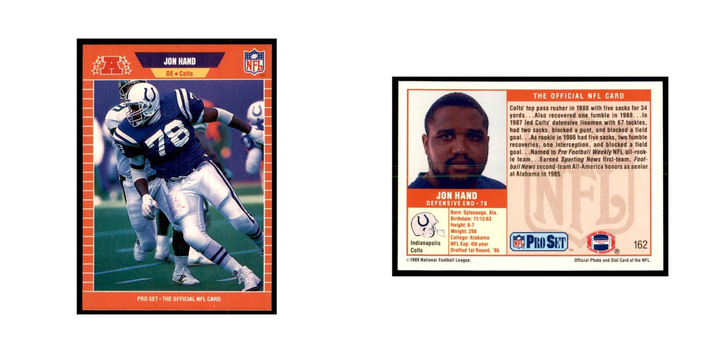 Jon Hand 1989 Pro Set #162 Football Cards Football Card NM