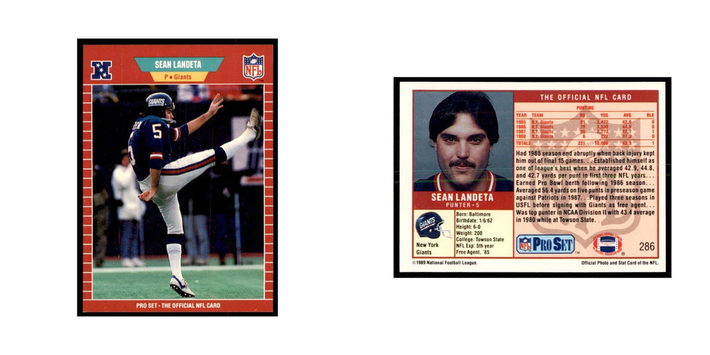 Sean Landeta 1989 Pro Set #286 Football Cards Football Card NM