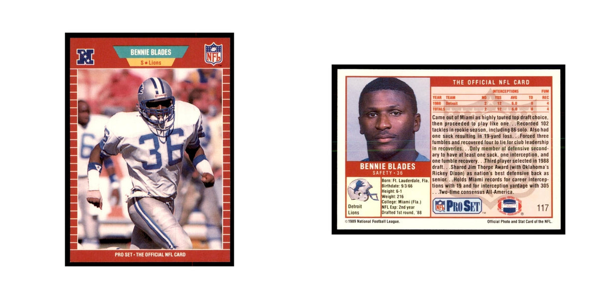 Bennie Blades 1989 Pro Set #117 Football Cards Football Card NM